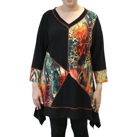 Pretty Woman Funky Patchwork Tunic Top Plus Size, Green - Picture 5 of 7
